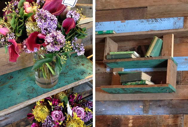 Recycled fruit crates in florist fitout