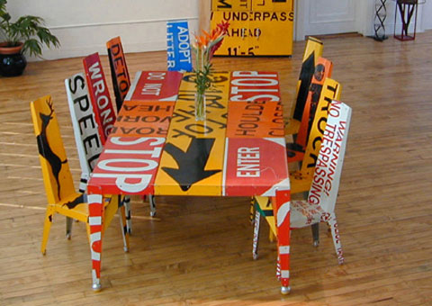 Boris Bally furniture from recycled road signage