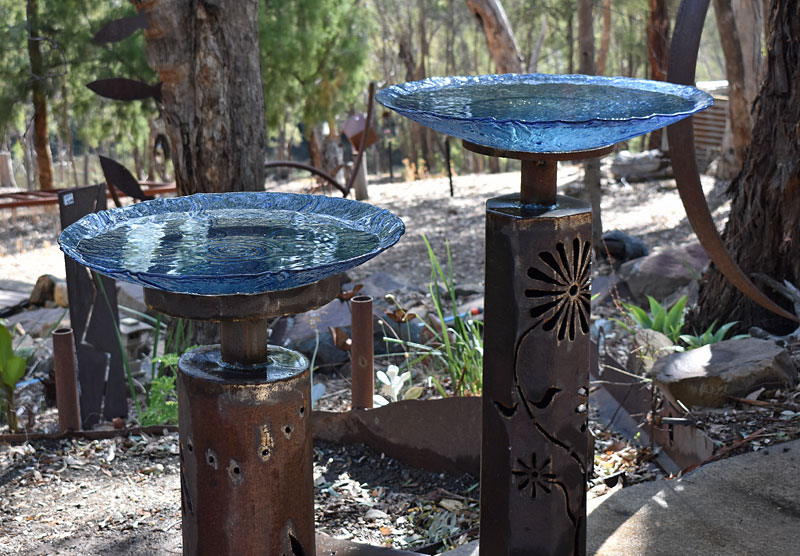 Steel and glass birdbaths, Tread Sculptures, Melbourne