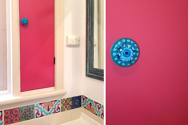 Quick, temporary bathroom makeover with paint and stick on tiles