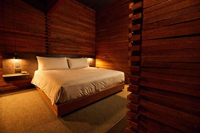 Upcycled timber silo room at Premier Mill Hotel, Katanning, Western Australia.