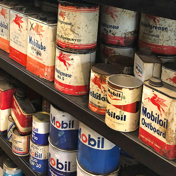 Mobil oil cans and petroliana, Gas Art, Melbourne