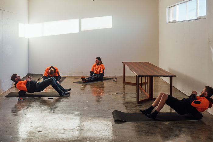 Team stretches at Thor's Hammer, Canberra