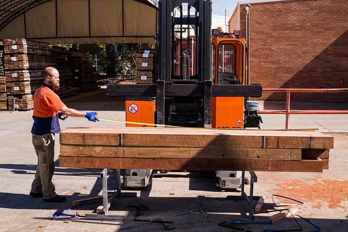 Recycled timber yard at Thor's Hammer, Canberra