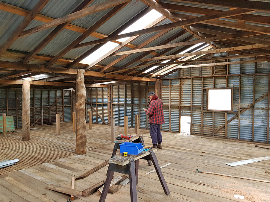 Shearing shed interior. Deconstructed, moved and rebuilt from recycled materials, Victoria