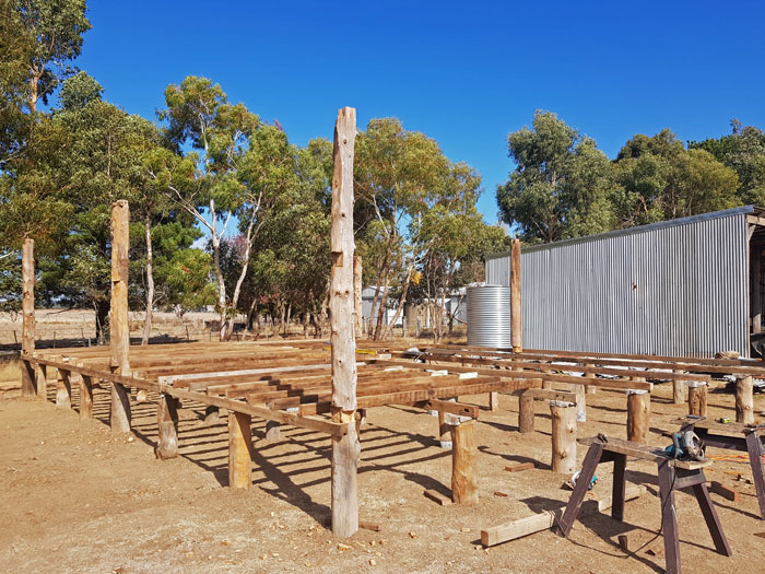Shearing shed framing. Shed deconstructed, moved and rebuilt from recycled materials, Victoria