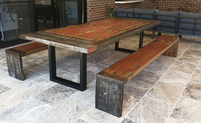 Rustic red recycled timber outdoor table set, Timber Feeling, Melbourne