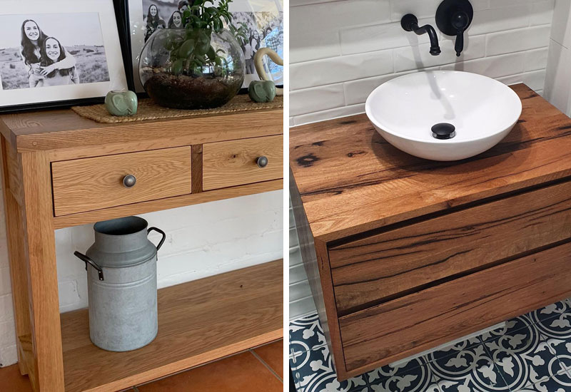 Recycled timber hall table and bathroom vanity, New Life Timber, Bendigo