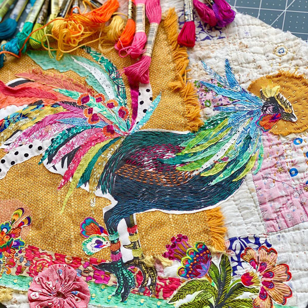 Wattle&Loop rooster applique slow stitching